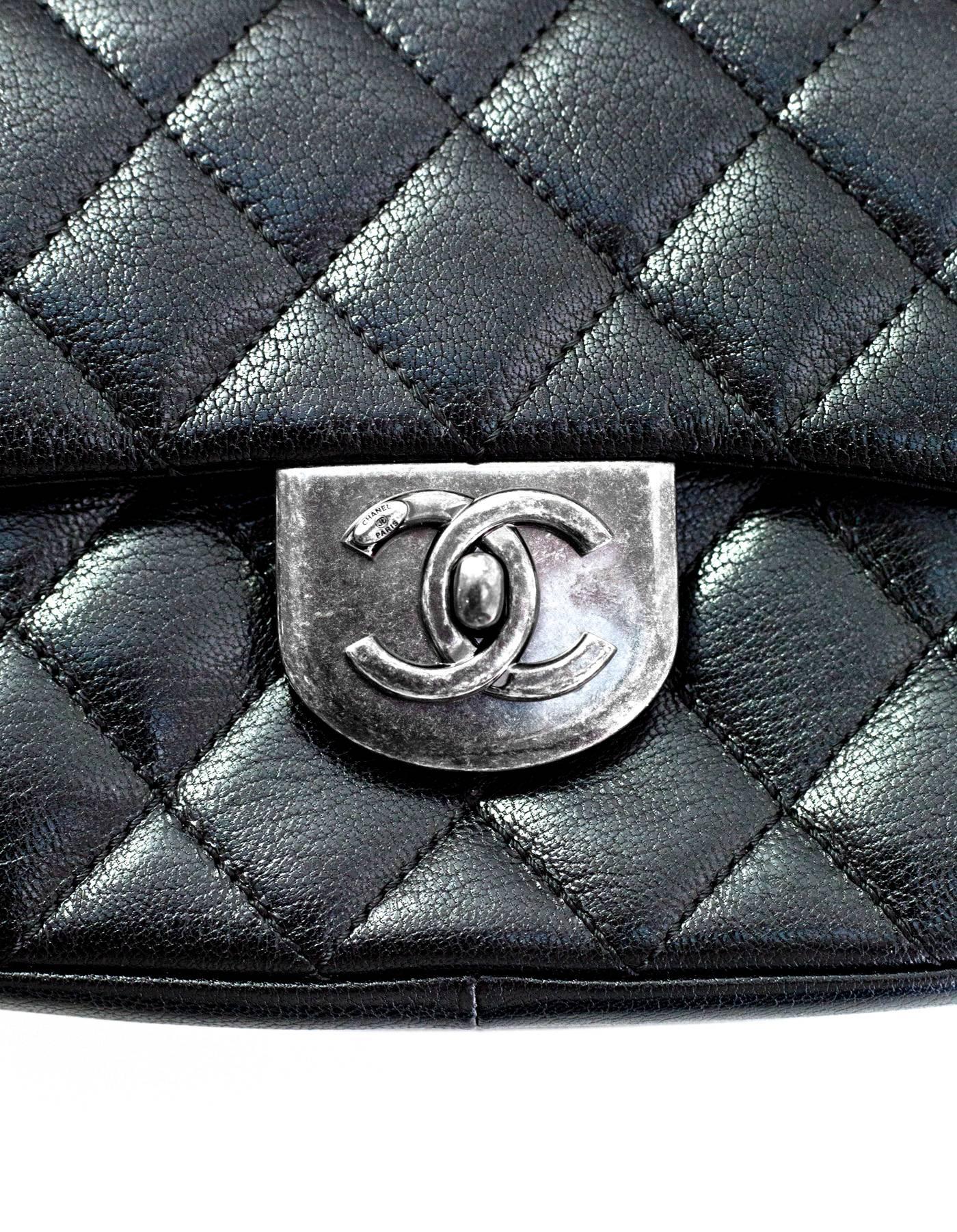 Chanel 2016 Black Goatskin Small Double Carry Waist Chain Flap Crossbody Bag 2