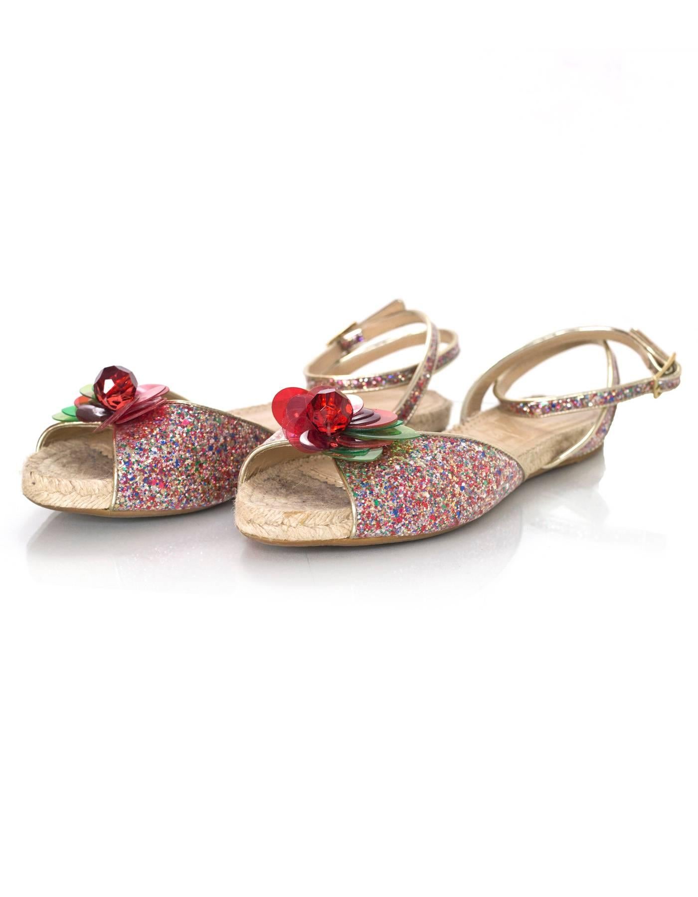 Charlotte Olympia Rainbow Glitter Espadrilles Sz 38.5

Made In: Italy
Color: Multi
Materials: Glitter, plastic, jute rope
Closure/Opening: Buckle closure at ankle
Sole Stamp: Made in Italy 38.5
Overall Condition: Excellent pre-owned condition with