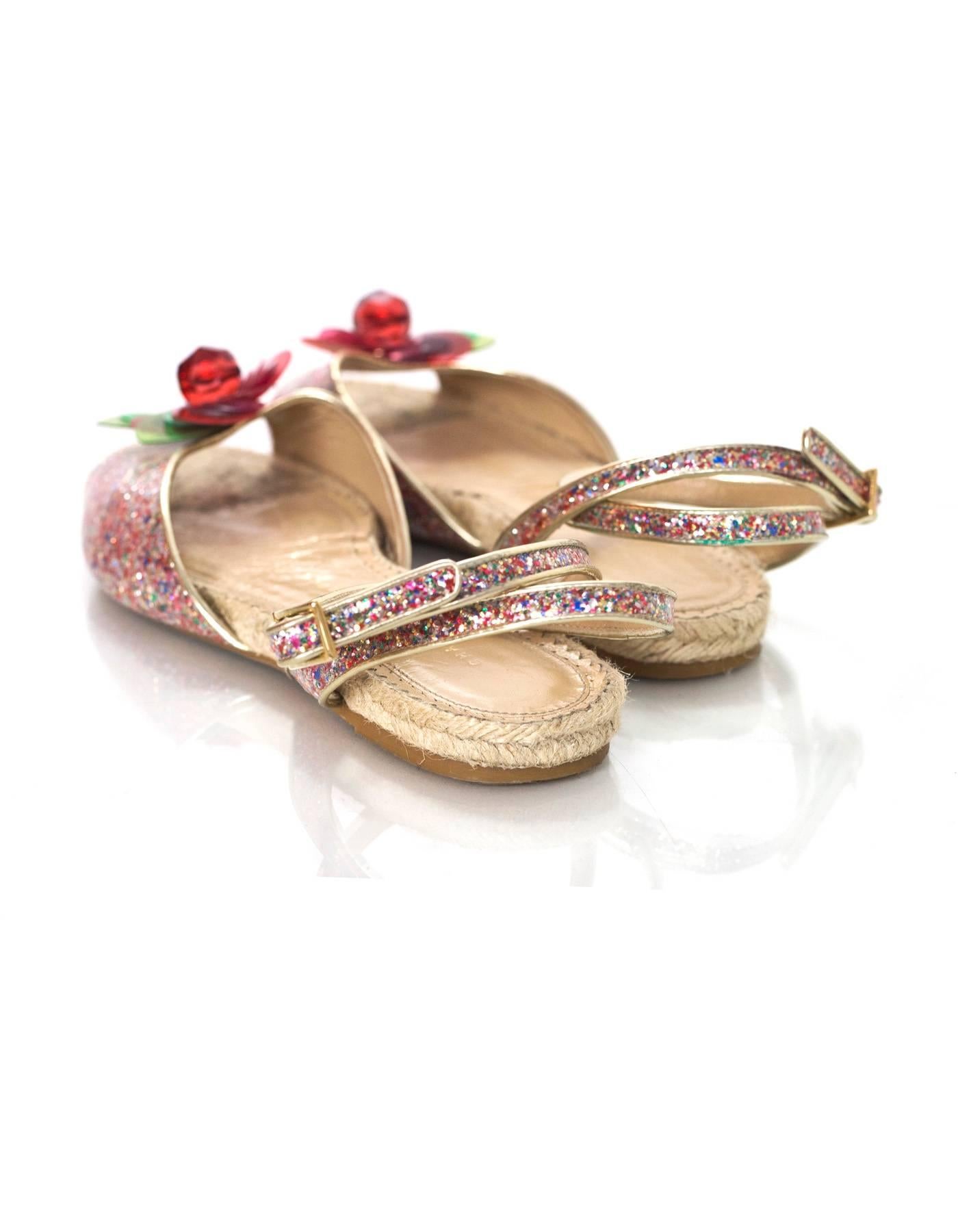 Charlotte Olympia Rainbow Glitter Espadrilles Sz 38.5 In Excellent Condition In New York, NY
