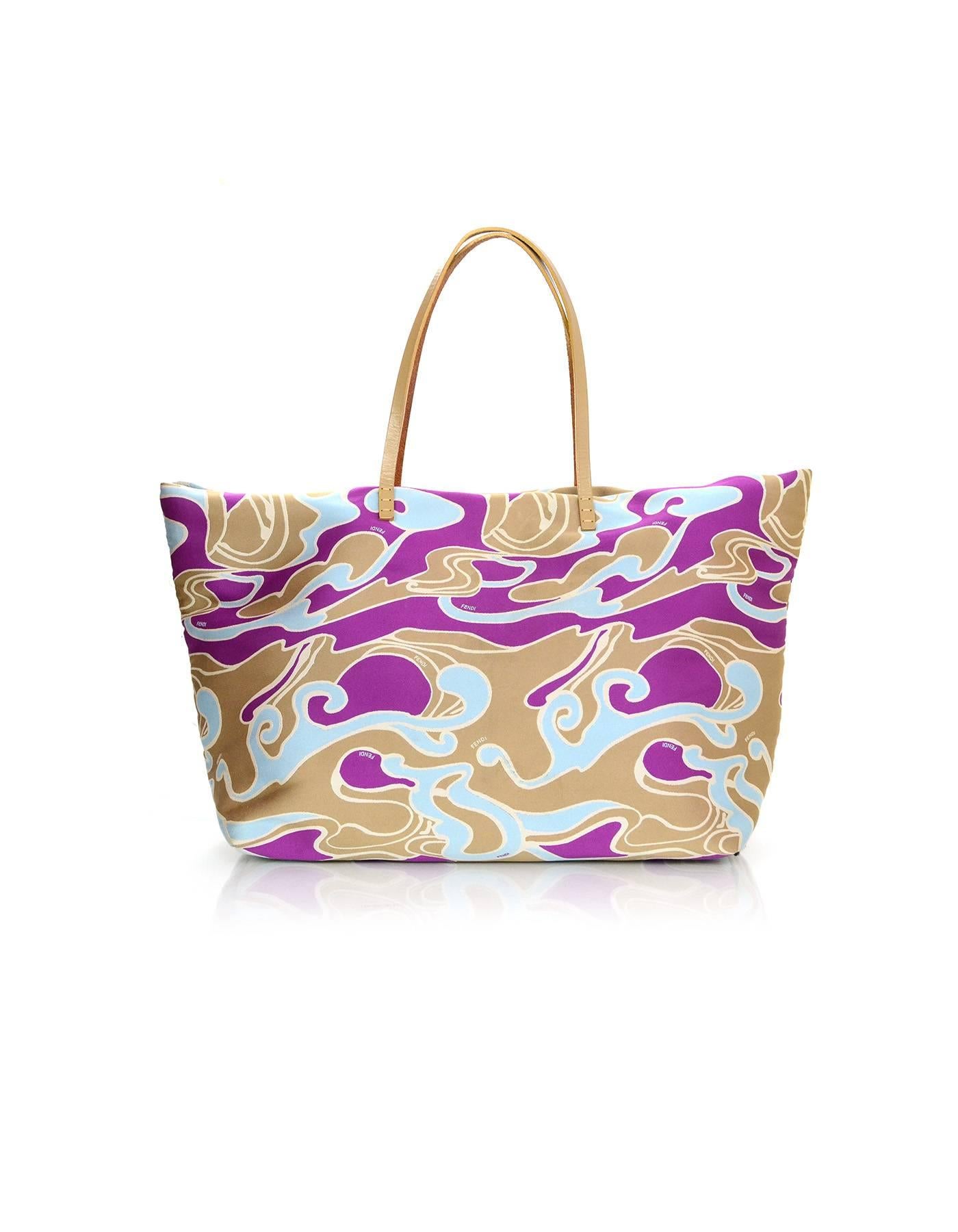 Beige Fendi Multi-Color Abstract Print Tote Bag with Dust Bag