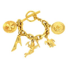 CHANEL Vintage 1980's Iconic Goldtone 5 Charm Bracelet