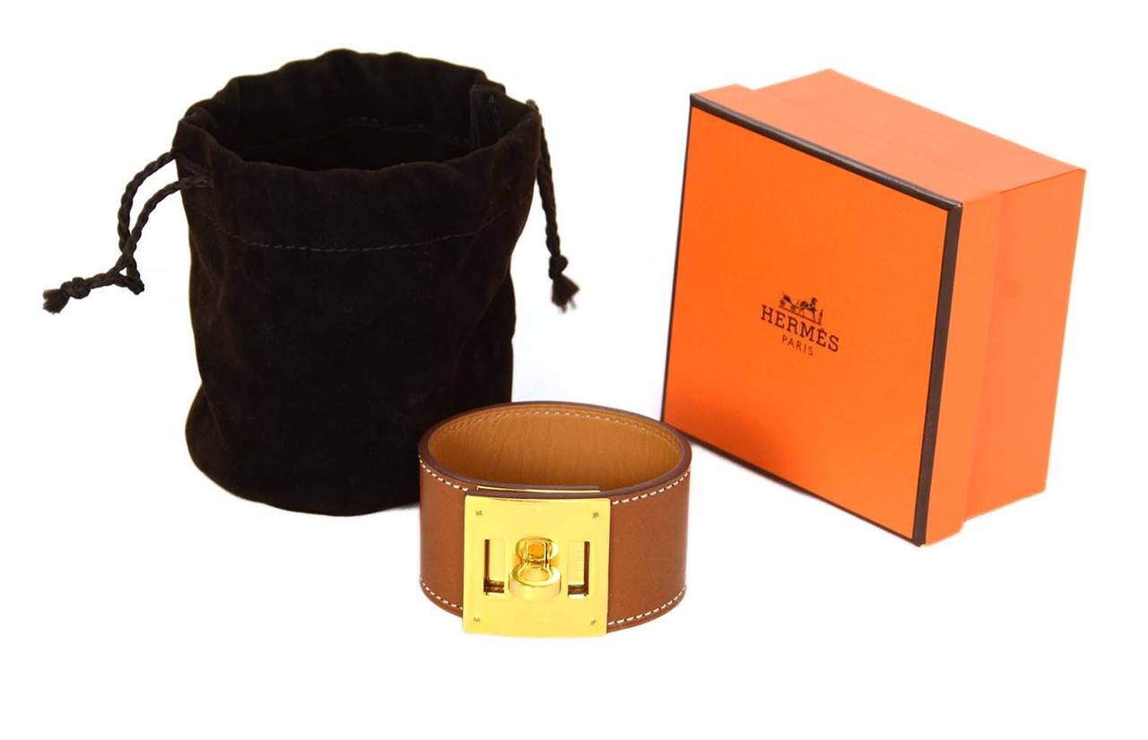 HERMES 2013 Fauve Barenia Leather Kelly Dog Bracelet rt $600 2