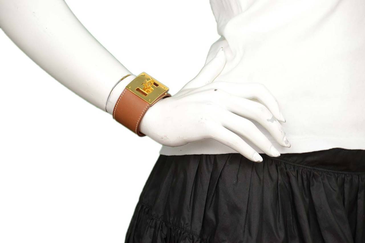 HERMES 2013 Fauve Barenia Leather Kelly Dog Bracelet rt $600 3