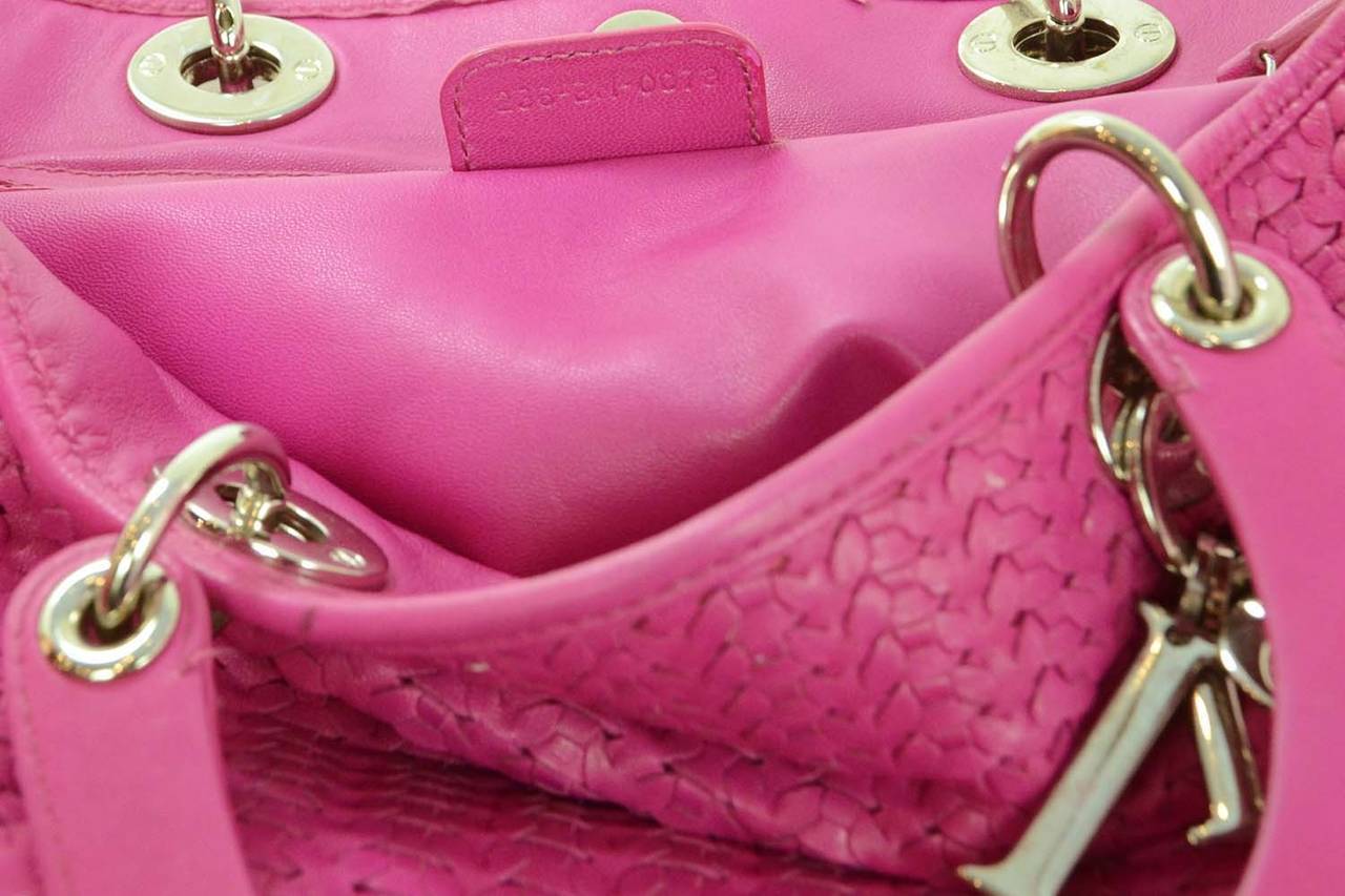 CHRISTIAN DIOR Dark Pink Woven Soft Leather Large Lady Dior Bag SHW rt.$2, 100 1