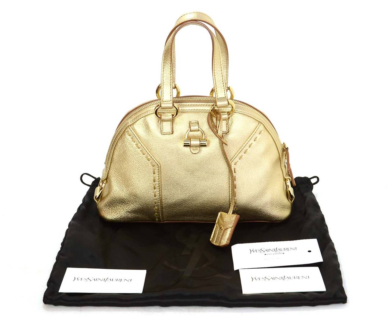 YVES SAINT LAURENT YSL 2008 Gold Leather Micro Muse Bag 2