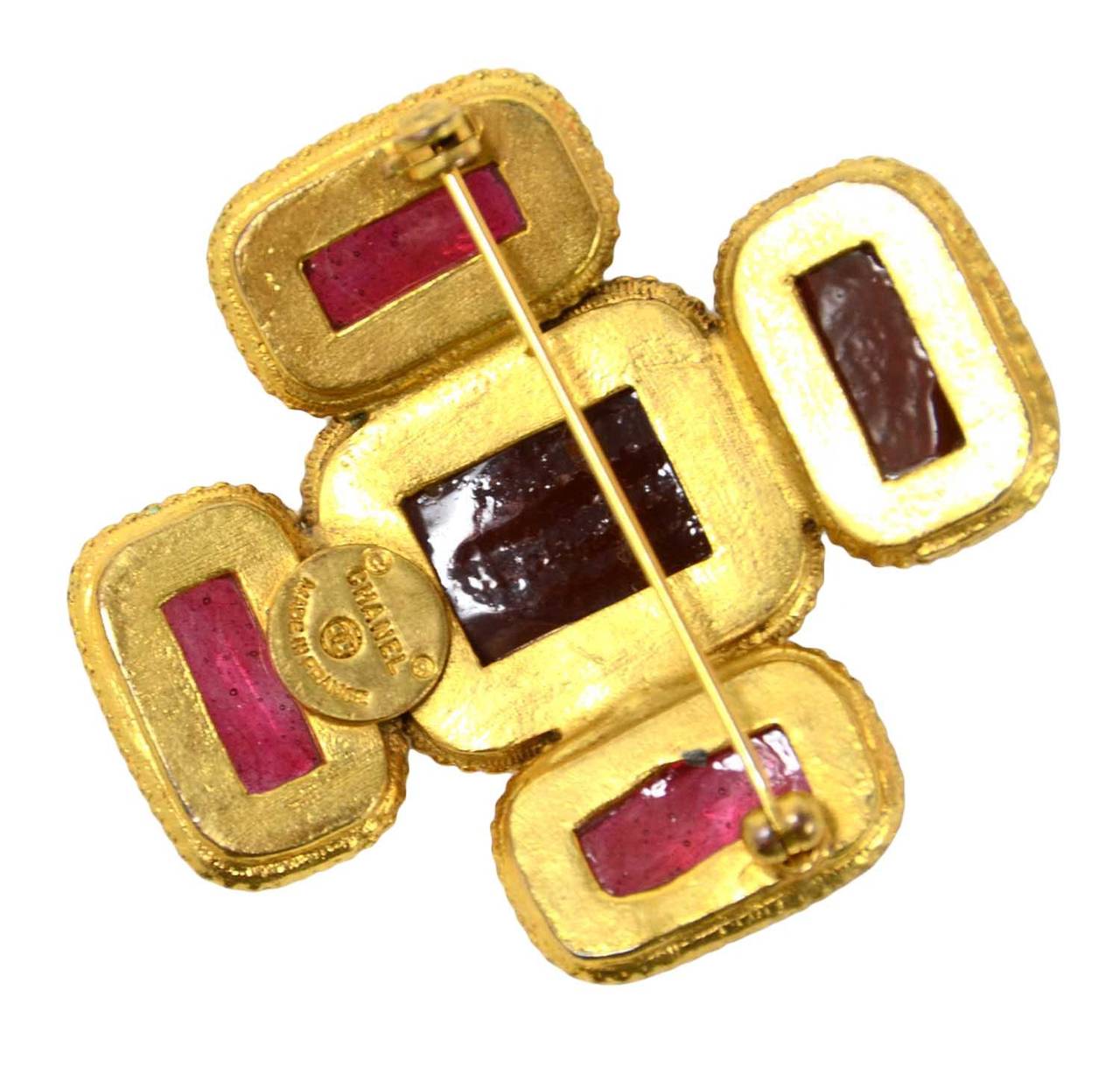 CHANEL Vintage 70's-80's Goldtone Pin and Red Gripoix Brooch