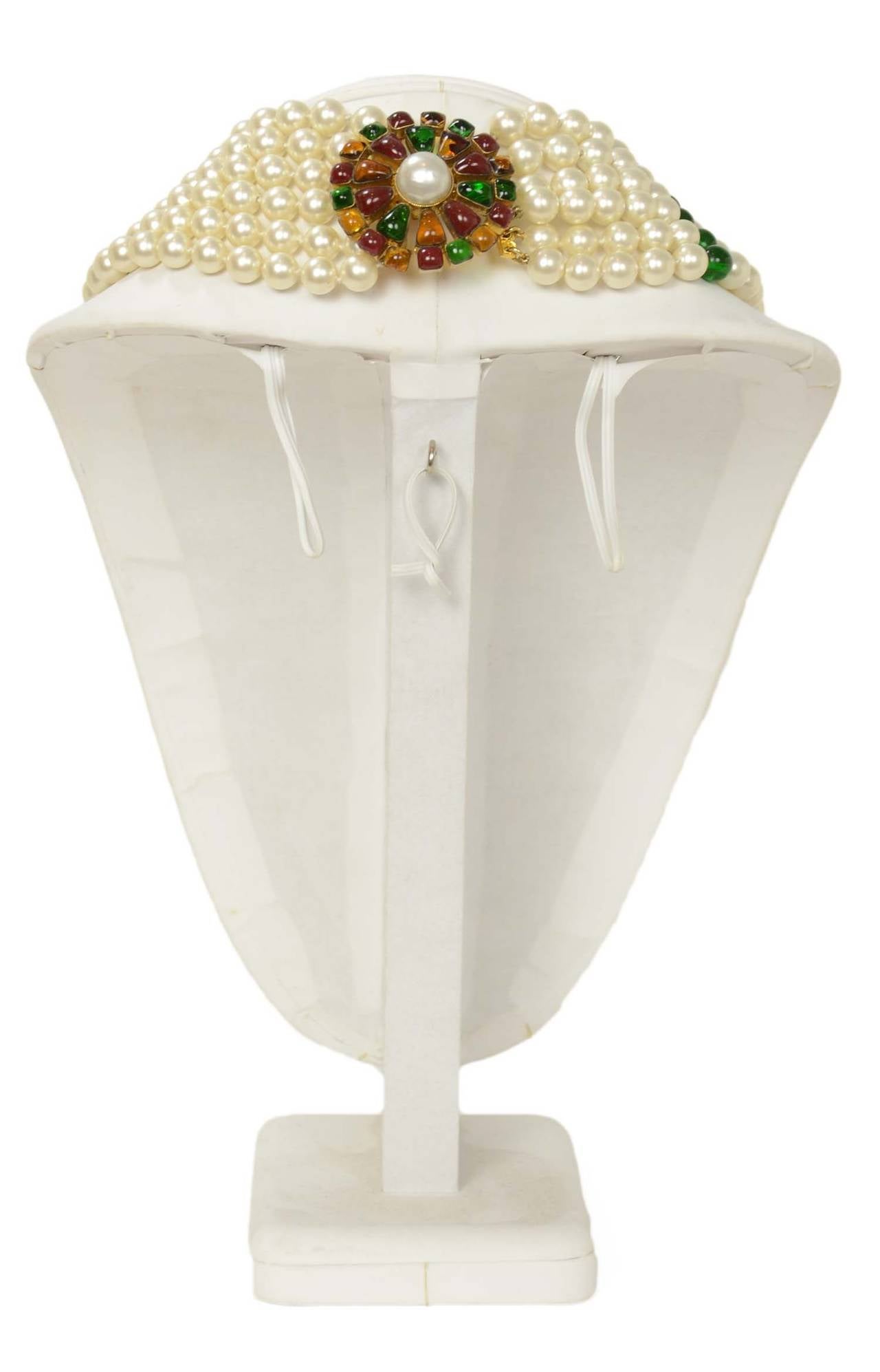 Women's CHANEL Vintage 70's-80's Six Strand Pearl Necklace w Gripoix Pendant