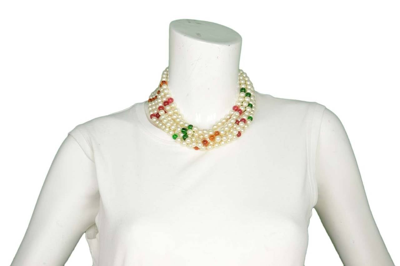 CHANEL Vintage 70's-80's Six Strand Pearl Necklace w Gripoix Pendant 4