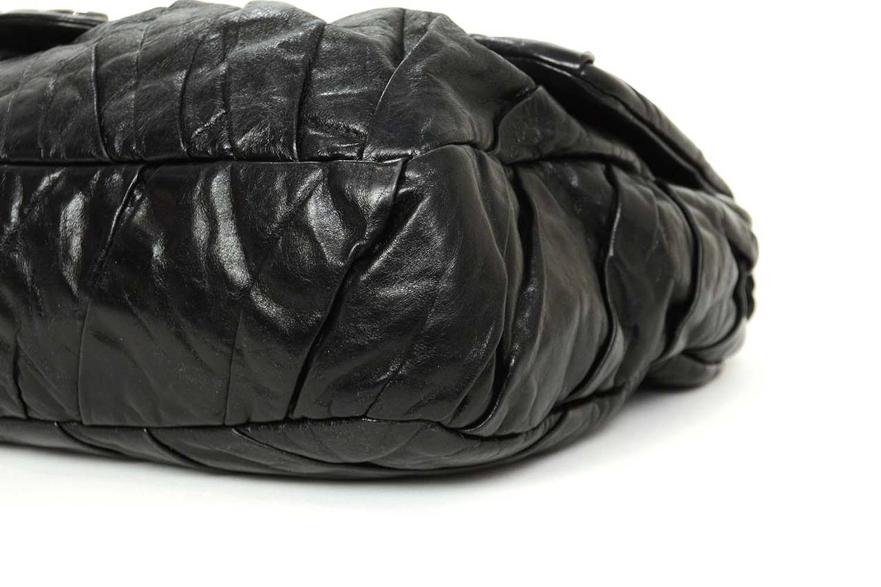 Women's CHANEL Black Leather Pleated XL Maxi Flap Bag w/ Ruthenium Hardware