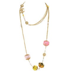 Chanel 2006 Silvertone Long Multi-Strand Necklace w/Pastel Glass Beads