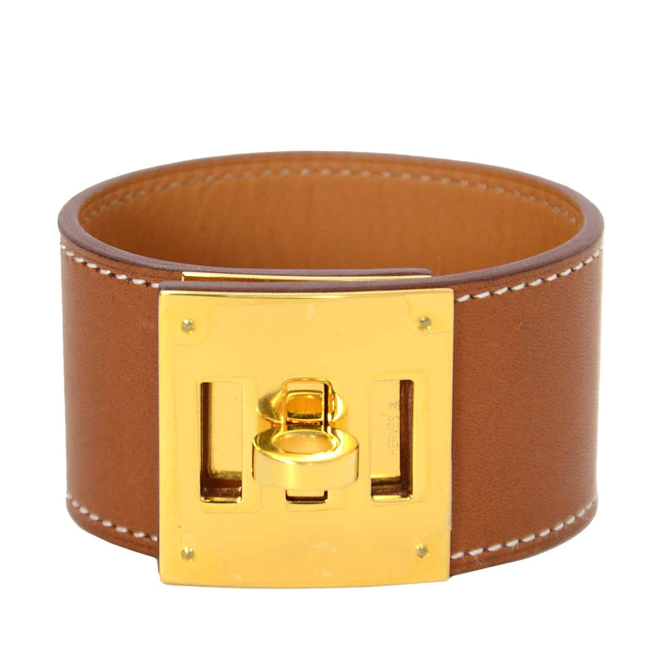 HERMES 2013 Fauve Barenia Leather Kelly Dog Bracelet rt $600