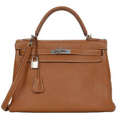 HERMES 2011 Gold Clemence Leather Kelly Bag 32 cm