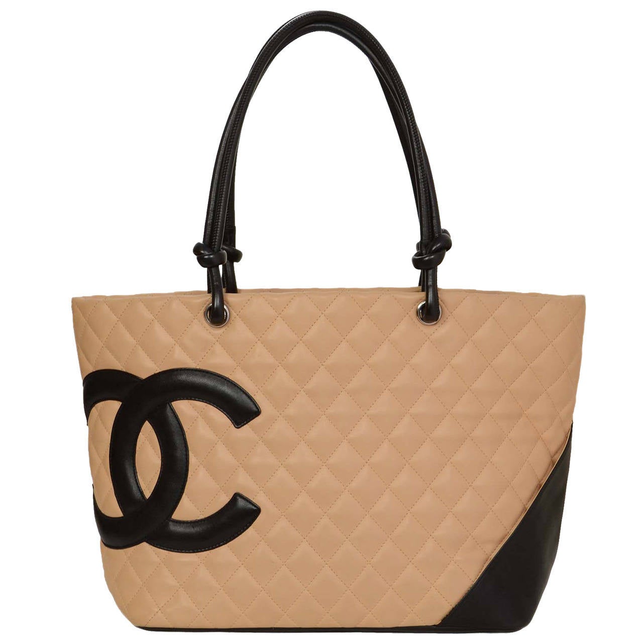 CHANEL Tan/Black Quilted Leather Large Cambon Tote Bag rt $2,250 at 1stDibs