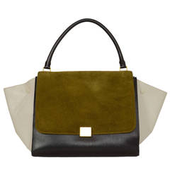 CELINE 2012 Olive/Navy/White Leather & Suede Tri-Color LG Trapeze Bag rt. $3, 450