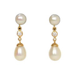 Tiffany & Co. Pearl Diamond Gold Tear Drop Earrings