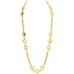 CHANEL Vintage 70's/80's Goldtone Quilted Diamond & Crystal Necklace