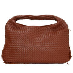 BOTTEGA VENETA Rust Woven Leather Hobo Bag W/ Frayed Edges