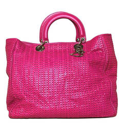 CHRISTIAN DIOR Dark Pink Woven Soft Leather Large Lady Dior Bag SHW rt.2::100