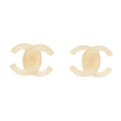 CHANEL 2002 Marbled White Resin CC Clip On Earrings