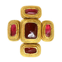 CHANEL Vintage 70's-80's Goldtone Pin and Red Gripoix Brooch