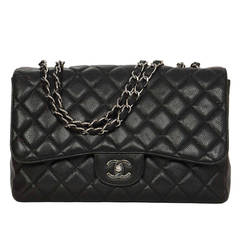 CHANEL 2009 Black Quilted Caviar Jumbo Classic Flap Bag SHW rt $5, 500