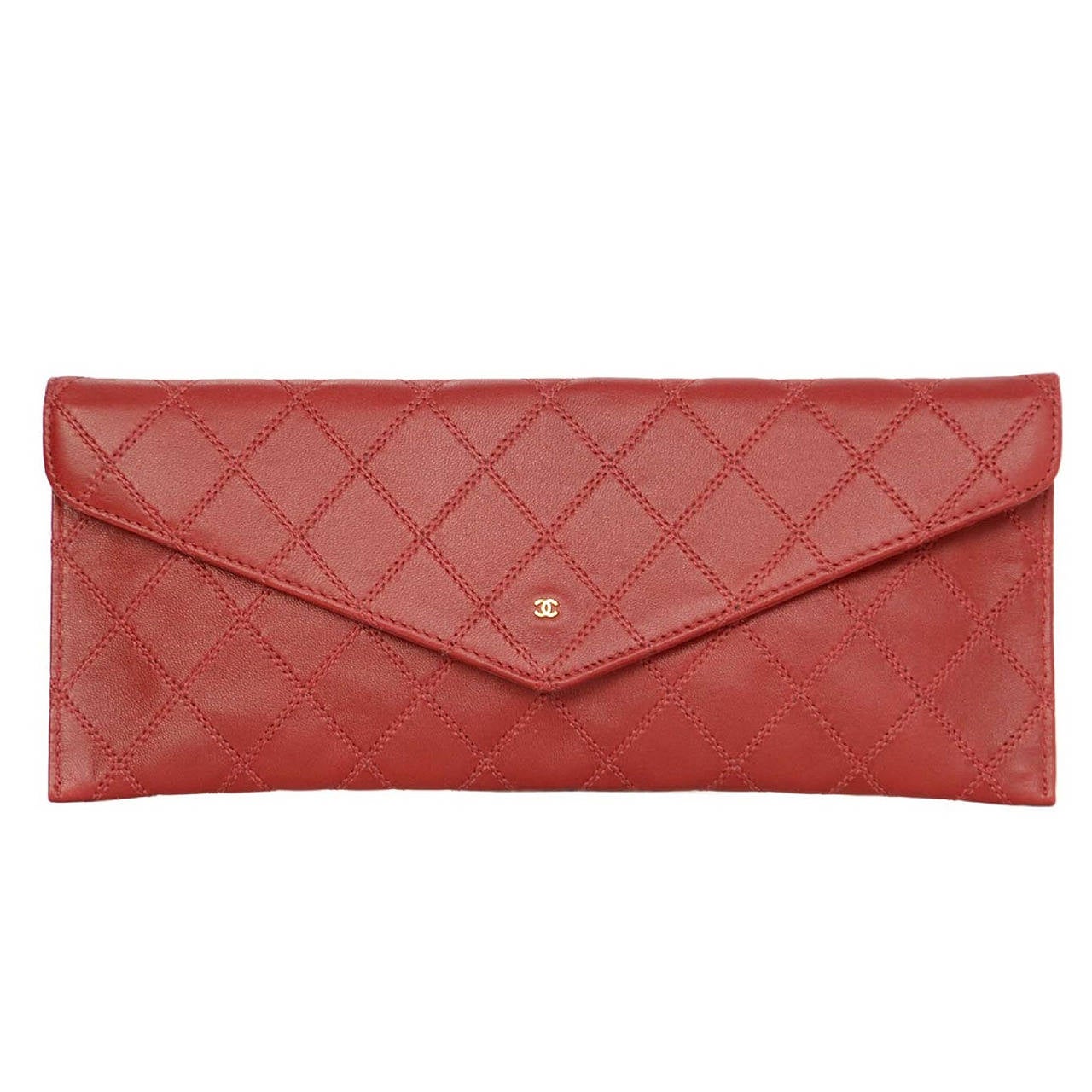 CHANEL '90s Red Quilted Long Envelope Clutch/Pouch at 1stDibs