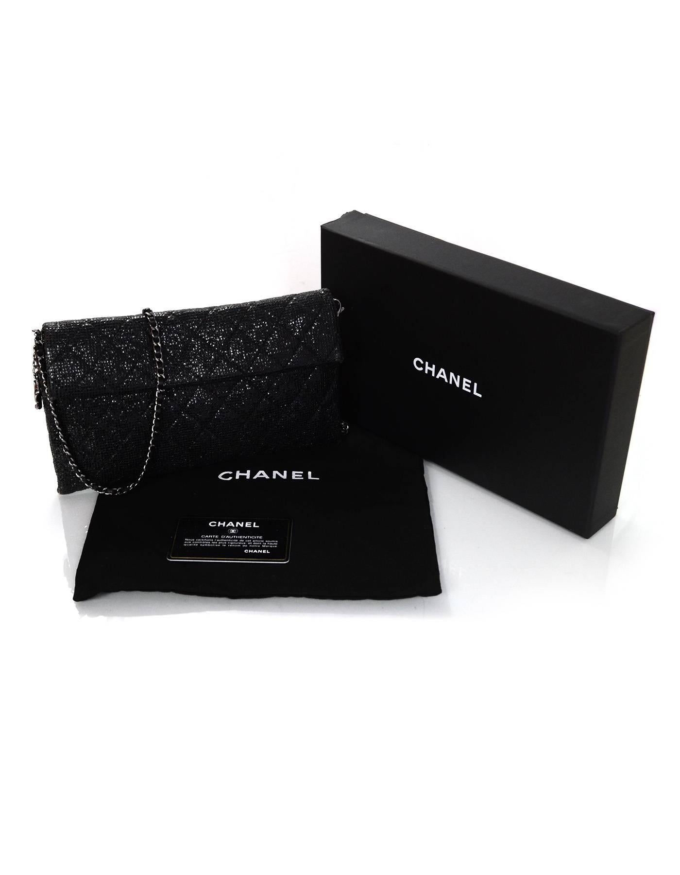 Chanel Black Glitter Quilted Crossbody/Clutch Bag with Box 2