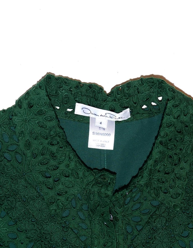 Oscar De La Renta Green Eyelet Shirt Dress w/ Belt sz US4 rt. $3,190 ...