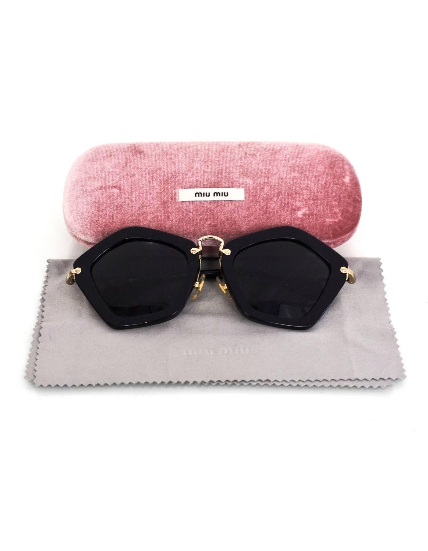 Miu Miu Black and Goldtone Noir Geometric Sunglasses with Case rt. $430 2