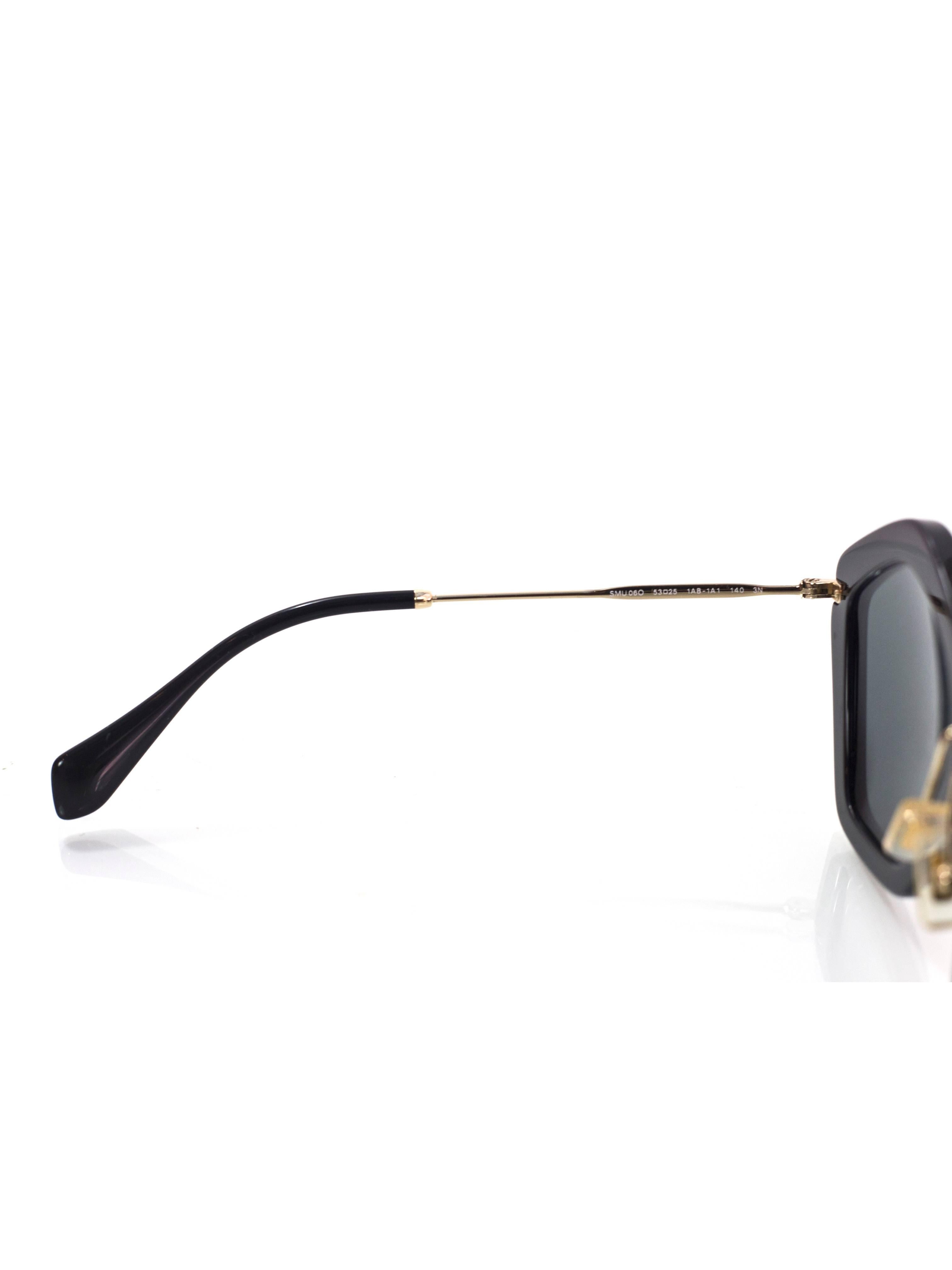 Women's Miu Miu Black and Goldtone Noir Geometric Sunglasses with Case rt. $430