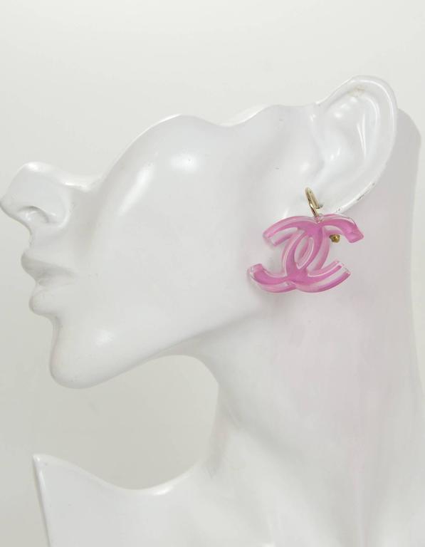 Chanel Pink Resin XL CC Pierced Earrings For Sale at 1stdibs