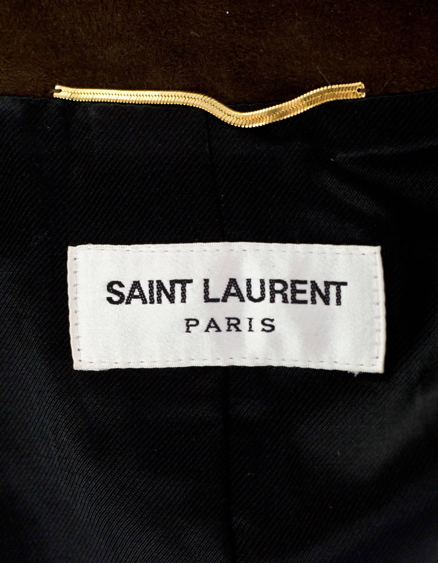 Saint Laurent '14 Brown Suede Cropped Jacket sz FR36 rt. $4, 590 In Excellent Condition In New York, NY