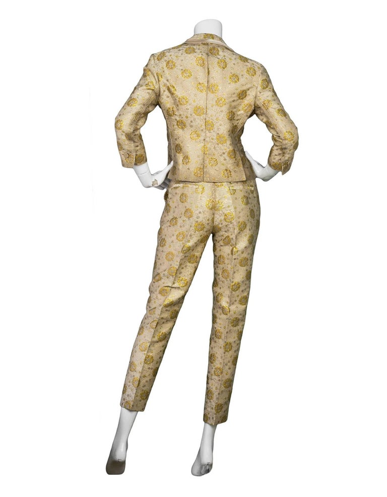 Prada Champagne and Gold Brocade 3-Piece Pant Suit sz IT40 For Sale at