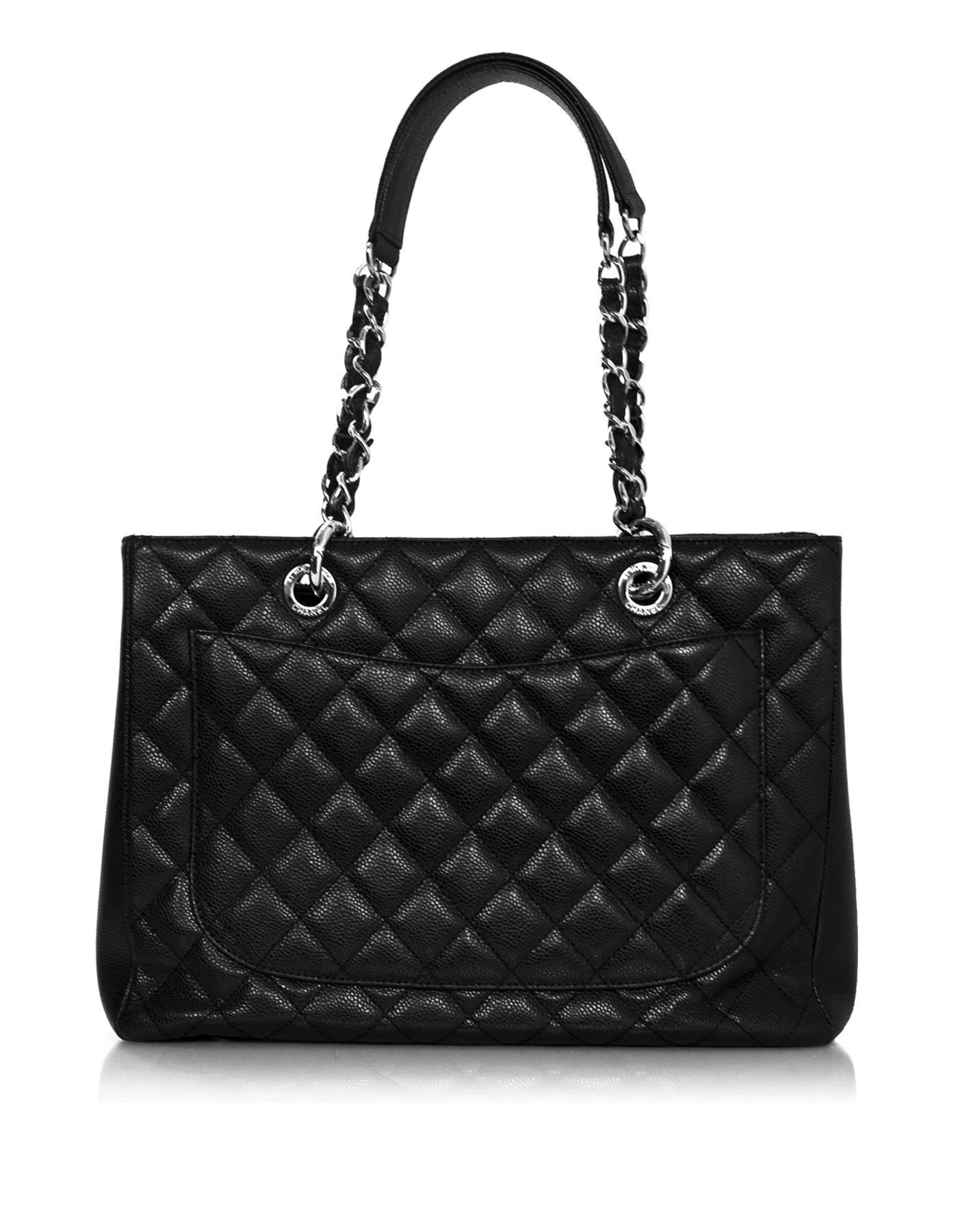 Chanel Black Caviar Leather GST Grand Shopper Tote Bag with SHW In Excellent Condition In New York, NY