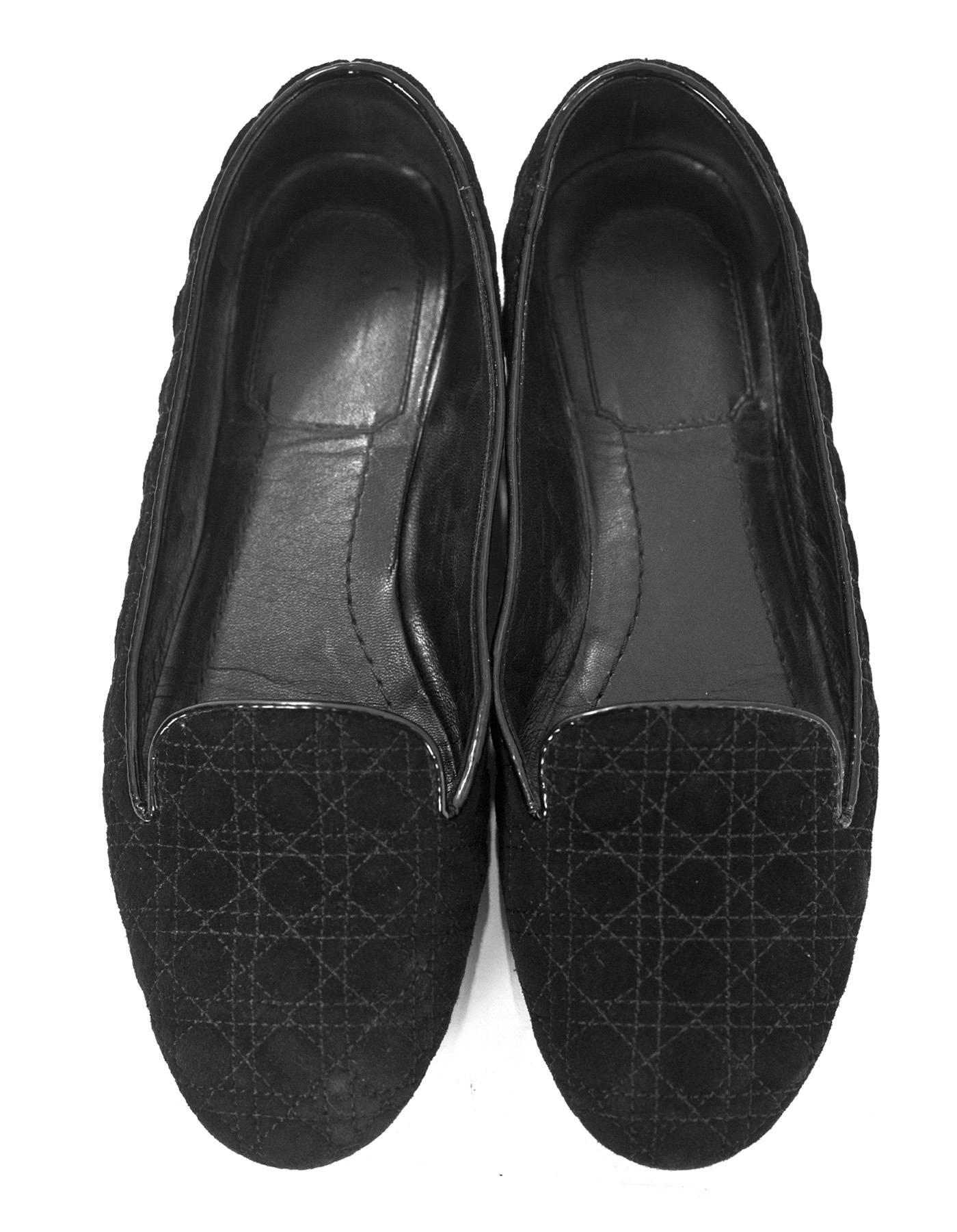 Christian Dior Black Suede Quilted Loafers Sz 35 rt. $610 In Good Condition In New York, NY