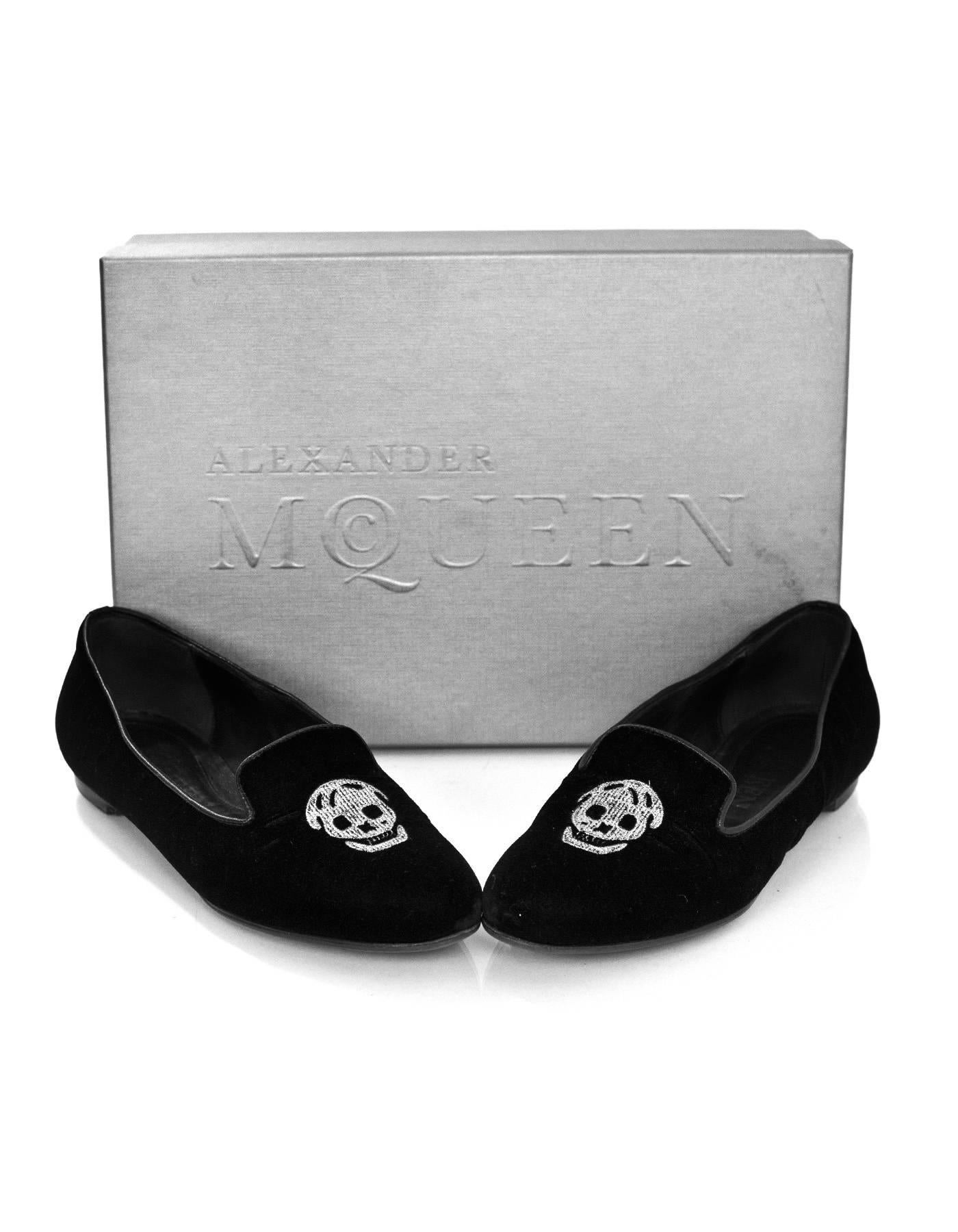 Alexander McQueen Black Velvet Skull Loafers Sz 35.5 rt. $825 1