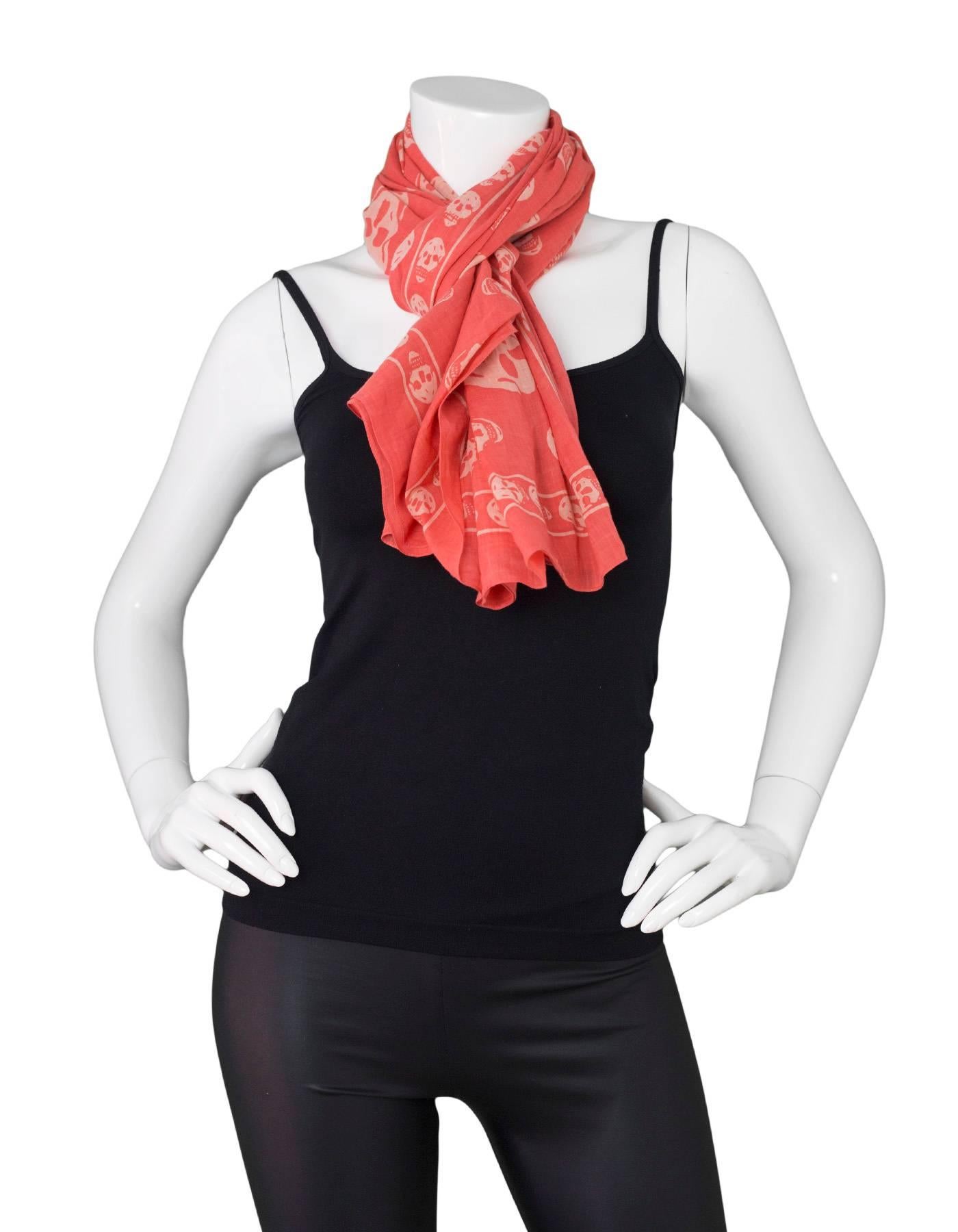 Alexander McQueen Cotton Coral and White Classic Skull XL Scarf 3
