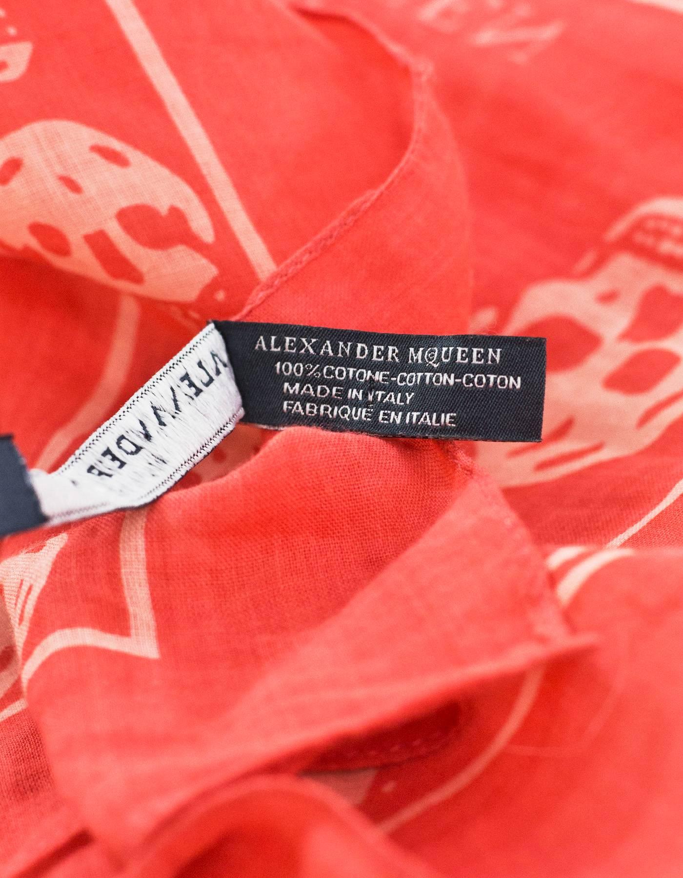 Women's or Men's Alexander McQueen Cotton Coral and White Classic Skull XL Scarf