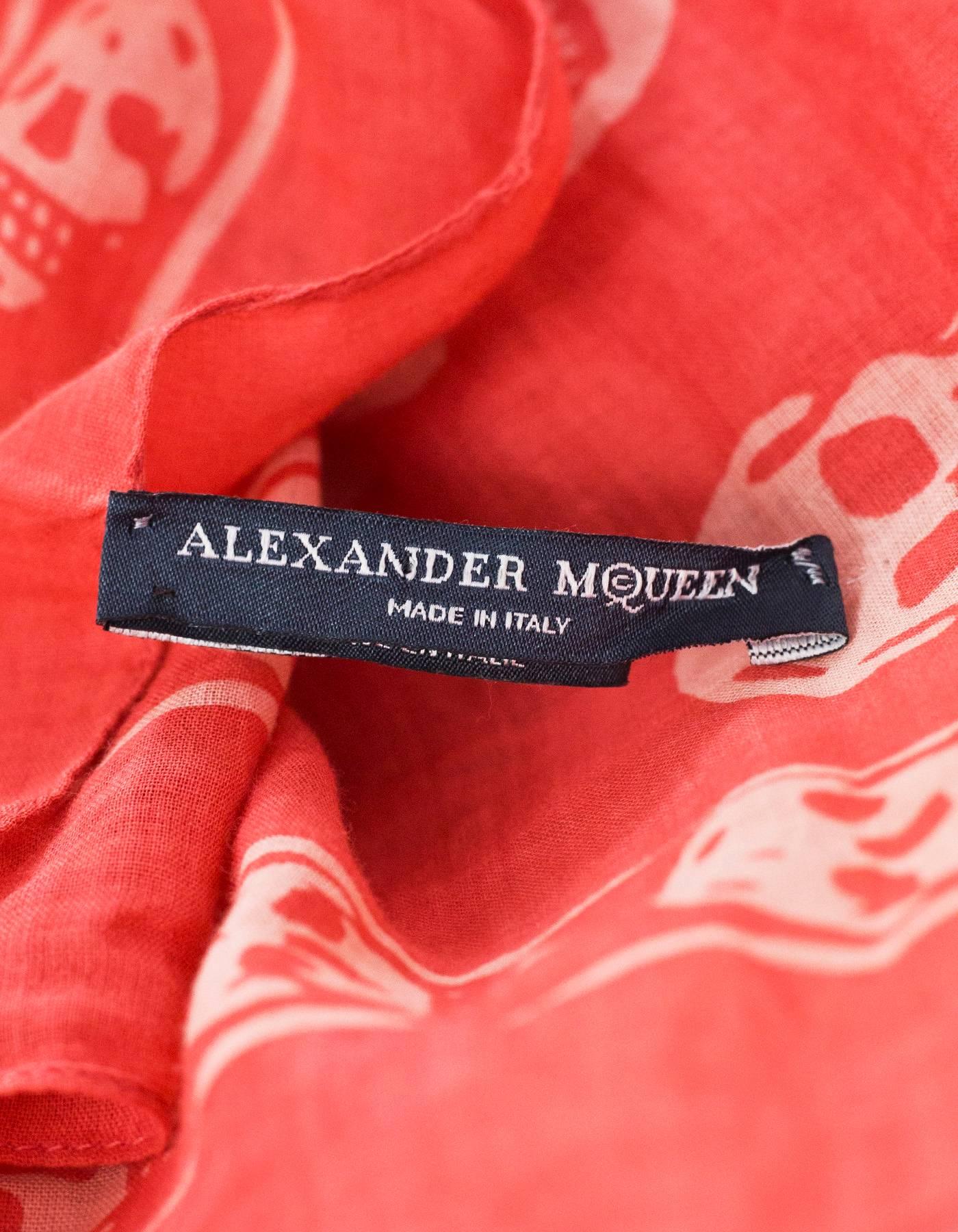 Alexander McQueen Cotton Coral and White Classic Skull XL Scarf 2