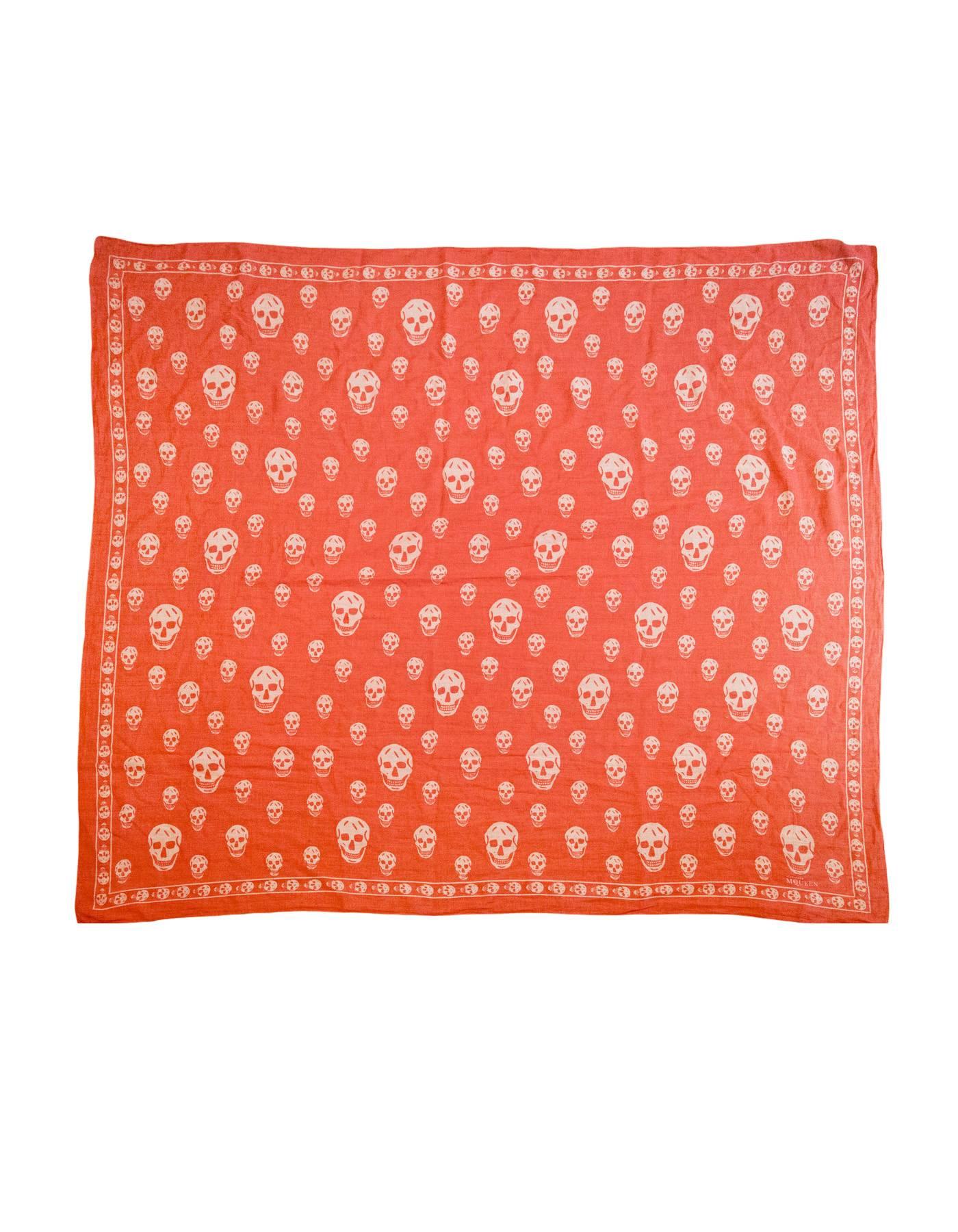 Alexander McQueen Coral and White Classic Skull Scarf

Made In: Italy
Color: Coral and white
Composition: 100% cotton
Overall Condition: Excellent pre-owned condition with the exception of a small stain
Measurements: 
Length: 60"
Width: 60"