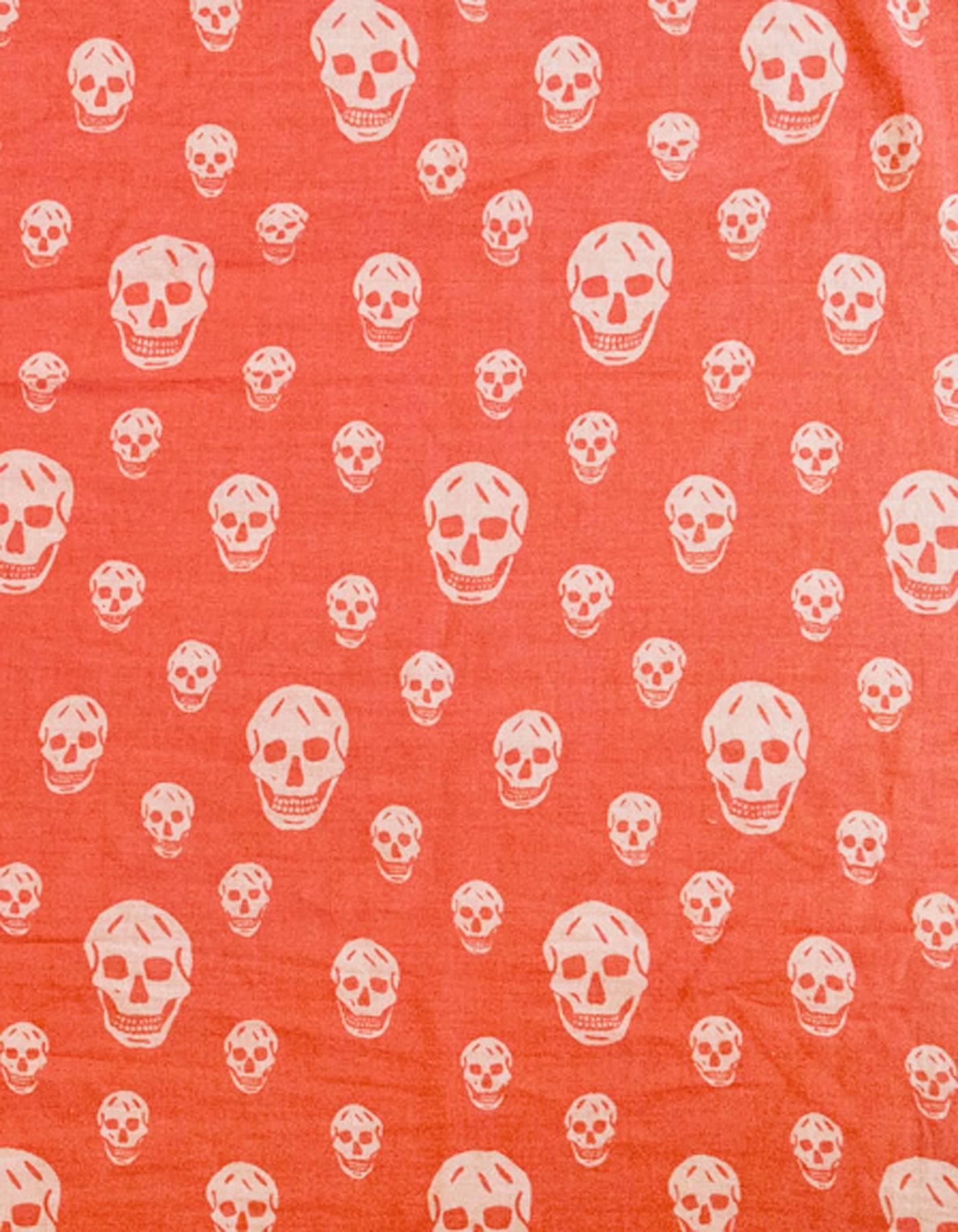 Red Alexander McQueen Cotton Coral and White Classic Skull XL Scarf