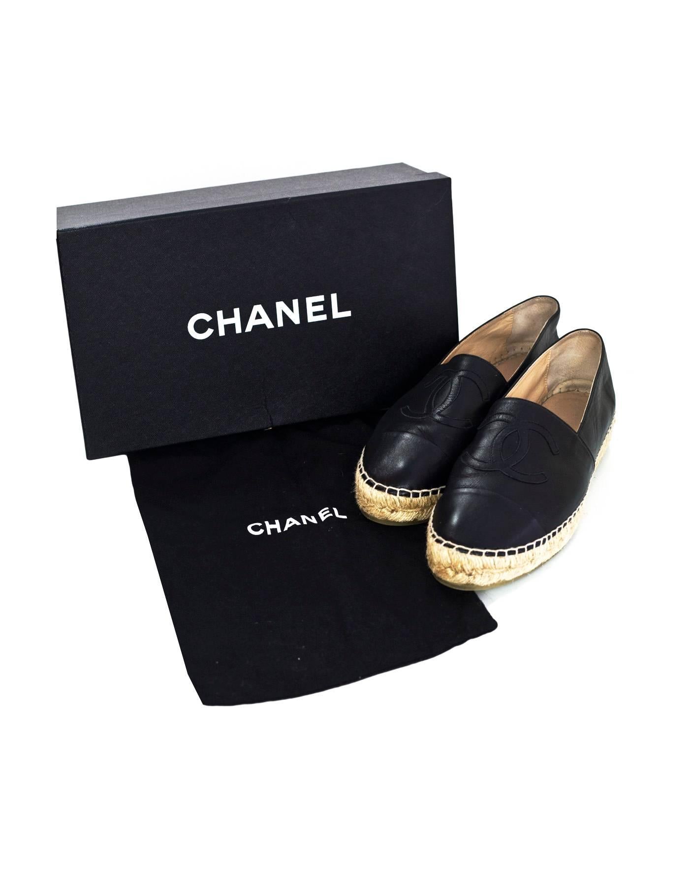 Chanel Black Leather CC Espadrilles Sz 37 with Box 2
