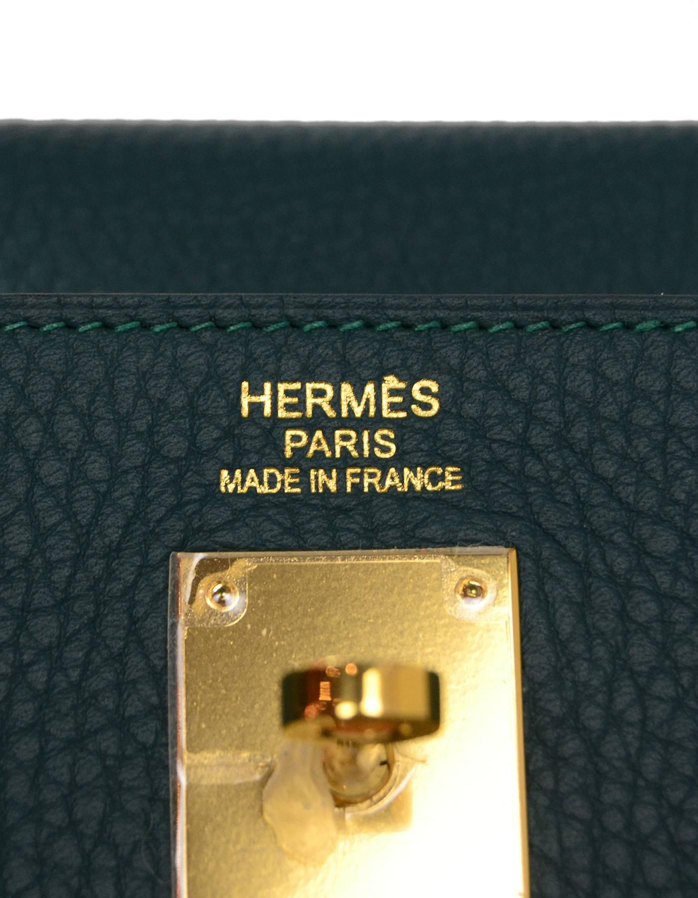 Hermes Malachite Green Togo Leather 35cm Kelly Bag GHW In Excellent Condition In New York, NY