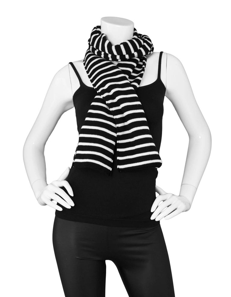 Saint Laurent Men&#39;s Black and White Extra Long Striped Knit Scarf rt. $245 For Sale at 1stdibs