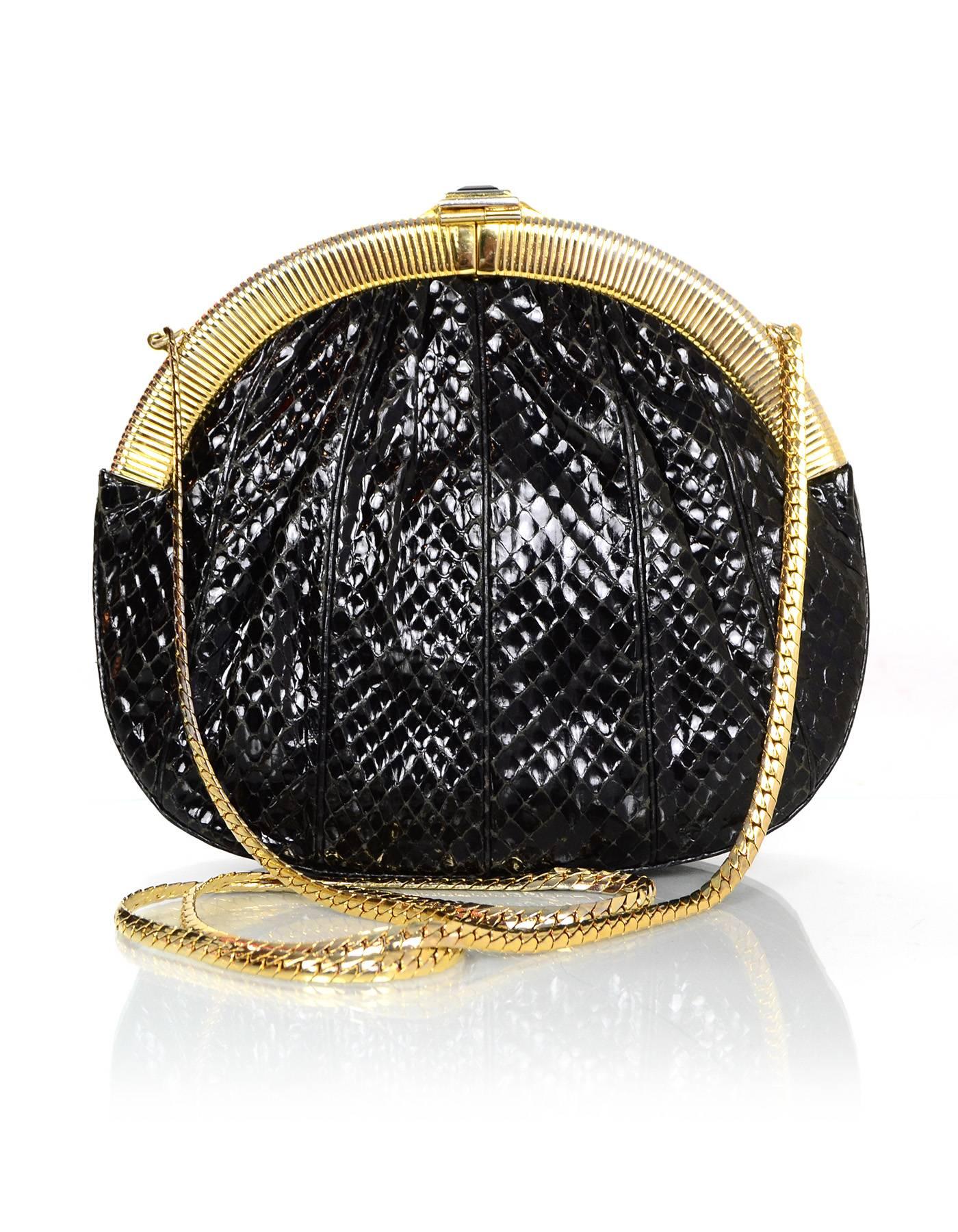 Judith Leiber Black Vintage Python Crossbody Evening Bag with Dust Bag In Excellent Condition In New York, NY