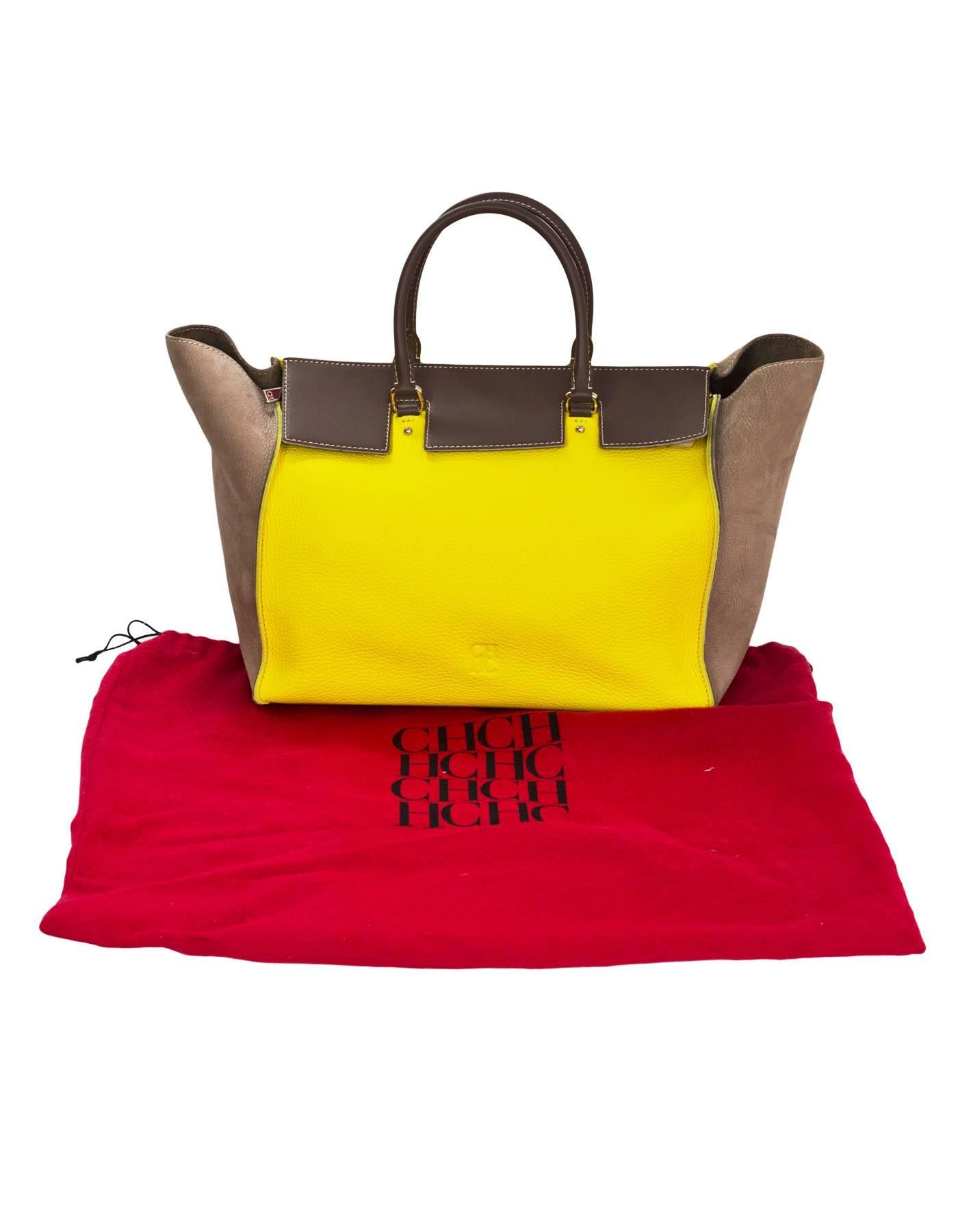 CH Carolina Herrera Beige & Yellow Tote Bag with Dust Bag 4