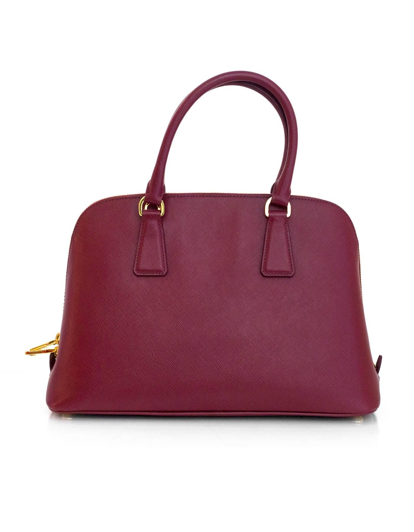 Women's Prada Cerise Burgundy Saffiano Medium Promenade Handle Bag w/ Strap