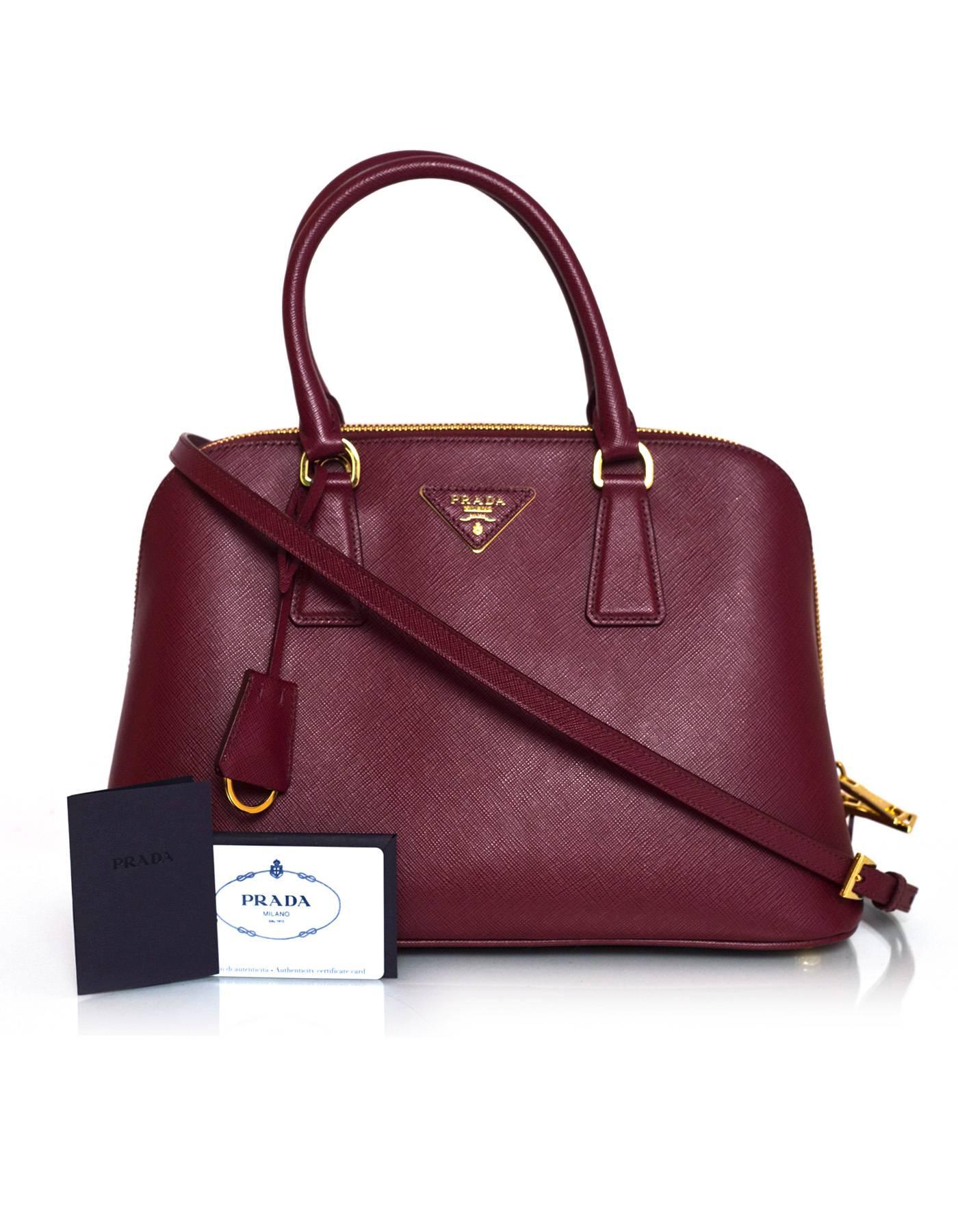 Prada Cerise Burgundy Saffiano Medium Promenade Handle Bag w/ Strap 6