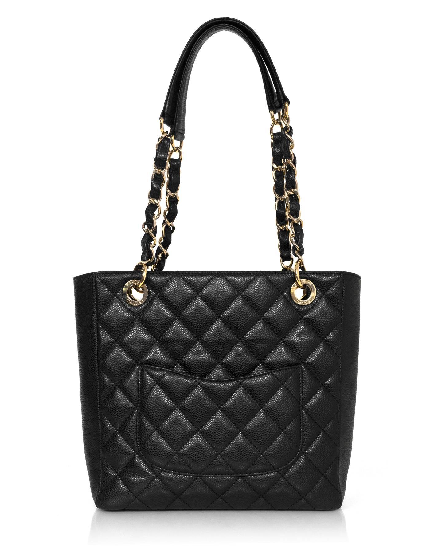 Chanel Black Caviar Leather PST Petite Shopper Tote Bag GHW In Excellent Condition In New York, NY