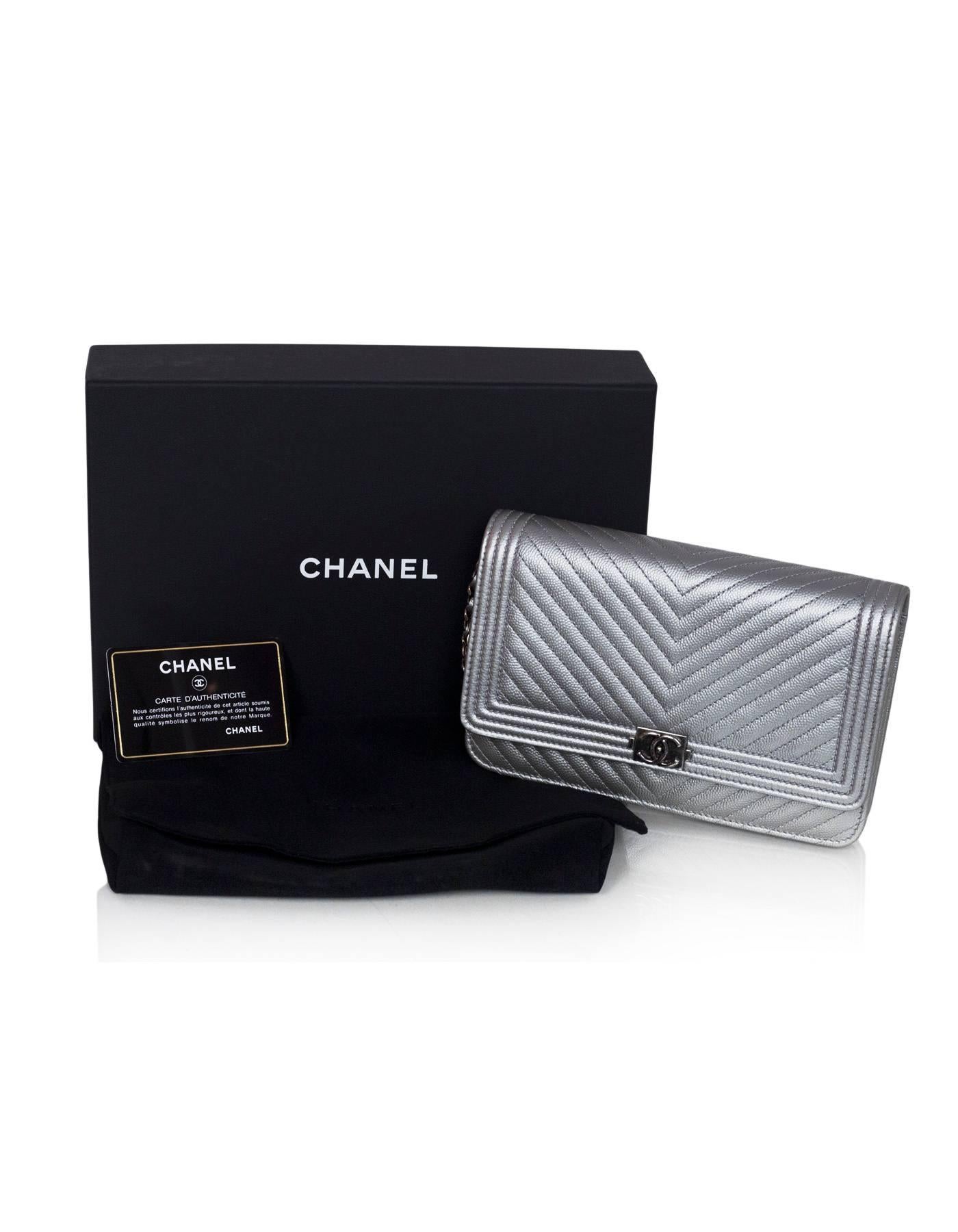 Chanel Silver Chevron Caviar Wallet On Chain WOC Crossbody Bag with Box 4